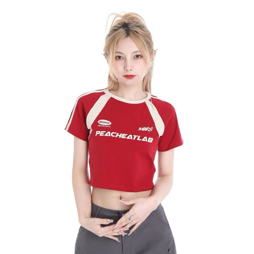 Áo croptop viền tay kiểu raglan phong cách thể thao PEACHEATLAB 847 FIORI STORE