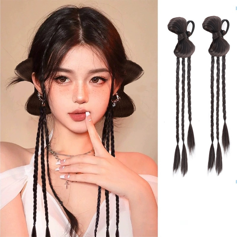 Tóc tết nơ buộc chun JN01 ❤️FREESHIP❤️ tóc giả tết nơ, tóc nơ tết, tóc giả nữ thắt bính, tóc thắt rế