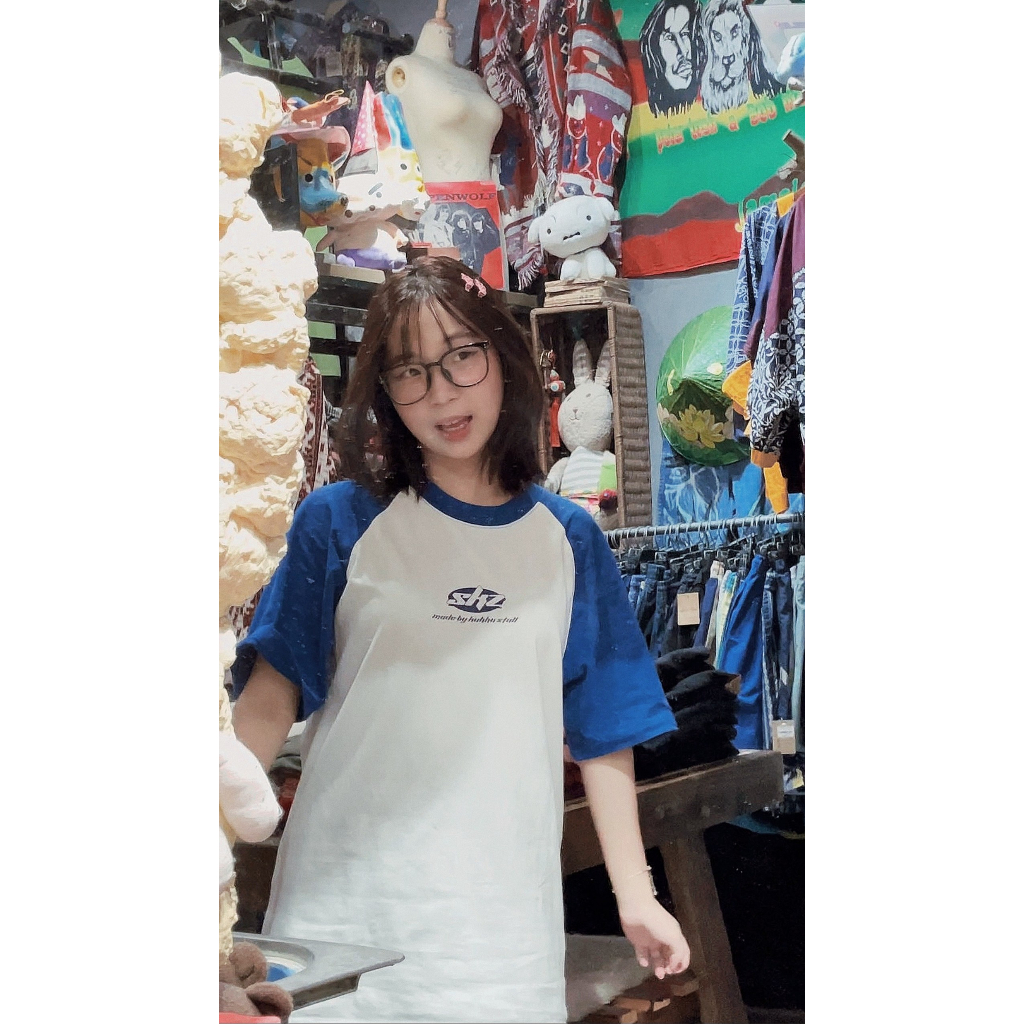 SKZ TEE -  Áo thun STRAY KIDS raglan unisex oversize màu trắng/xanh