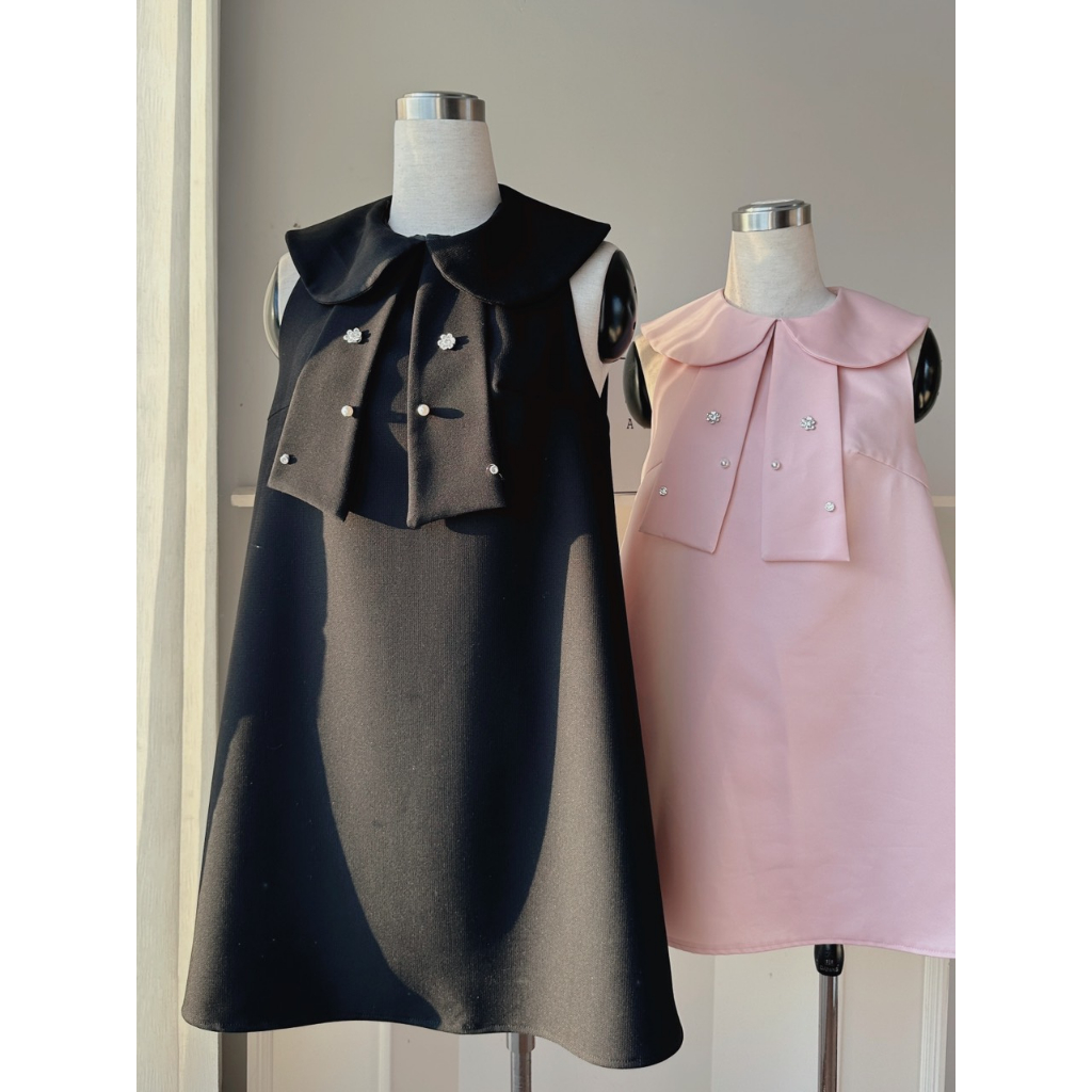 Sadie dress váy xinh form babydoll cổ sen nơ đính đá ngọc cộc tay tiểu thư AGUJA
