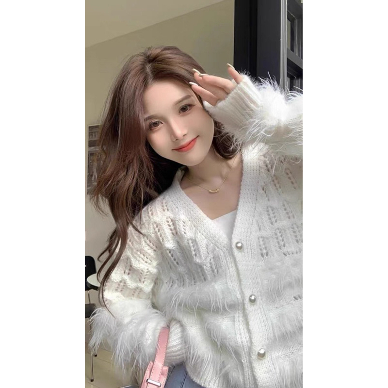 Áo cardigan len phối lông thỏ siêu xinhh