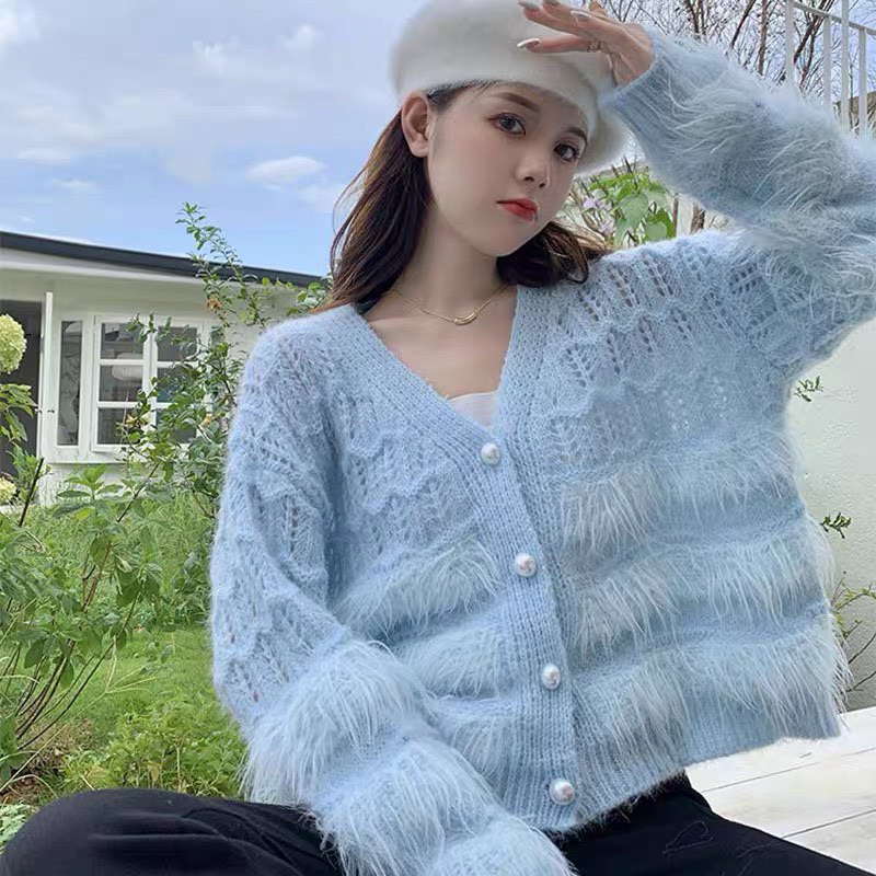 Áo cardigan len phối lông thỏ siêu xinhh