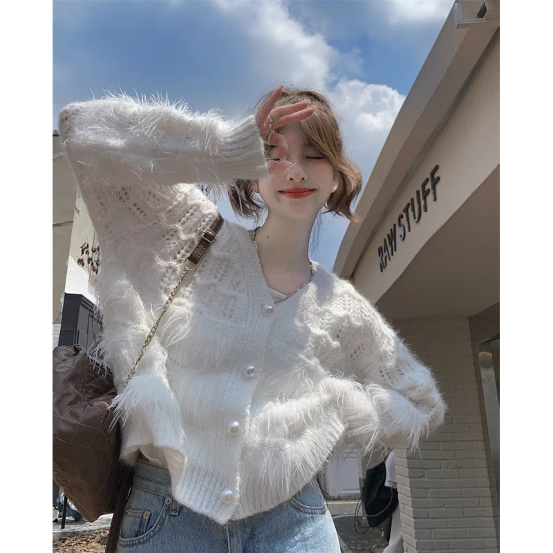 Áo cardigan len phối lông thỏ siêu xinhh