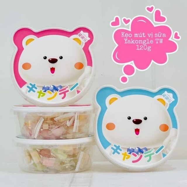 Một hộp kẹo mút que sữa bò nén hình gấu dễ thương Pamiriter Đài Loan hộp 120gam