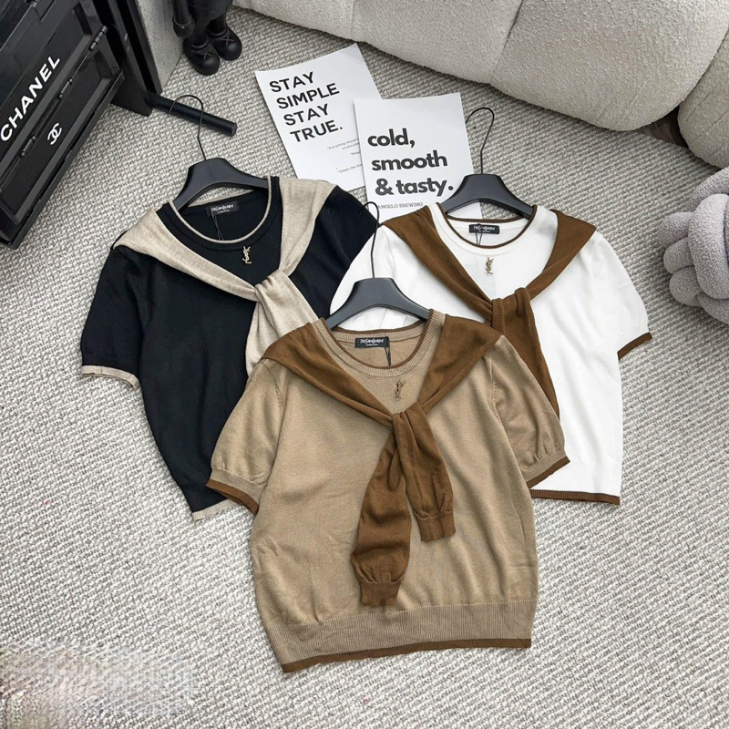 Áo len cừu ép mịn kèm khăn choàng tag y.s.l QCCC