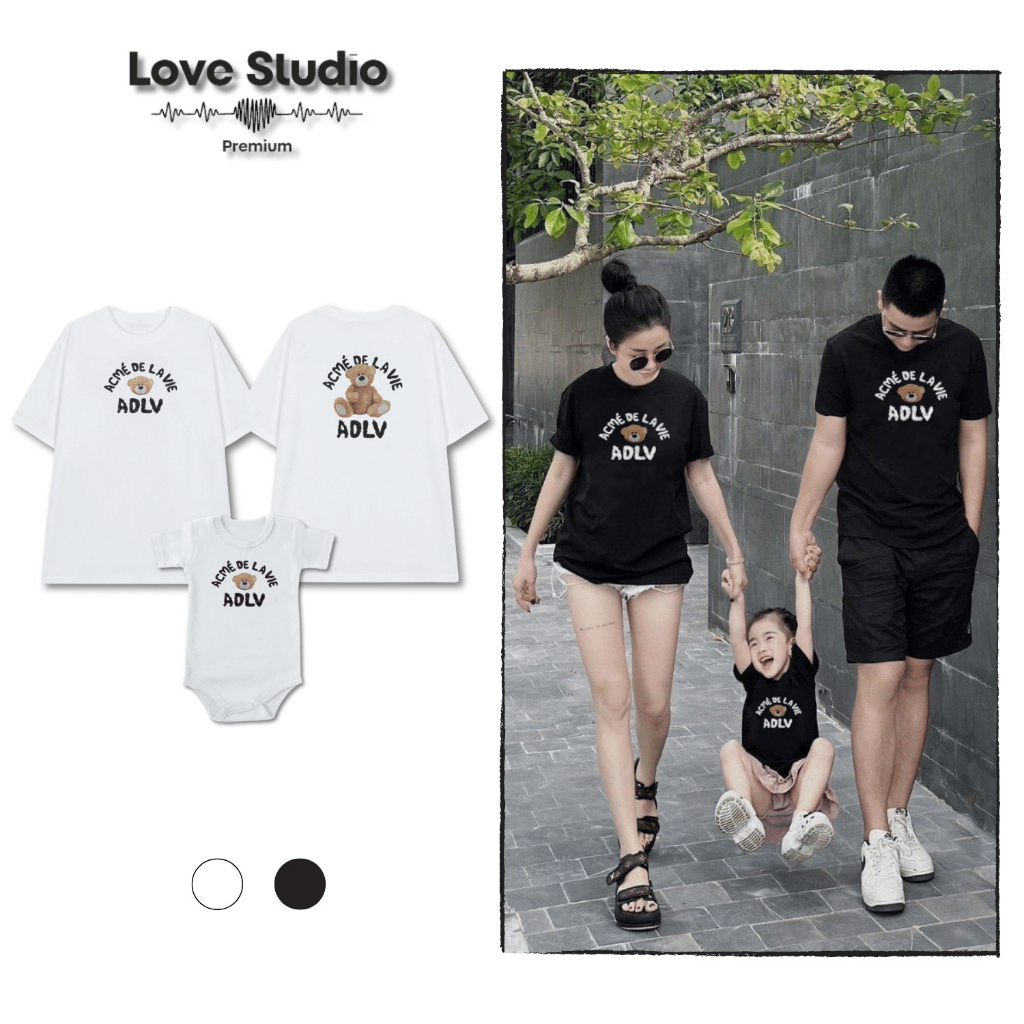 Áo thun gia đình cho bố mẹ bé trai bé gái trẻ em nam nữ bodysuit cotton mặc đi chơi du lịch ADLV gấu cao cấp GD130