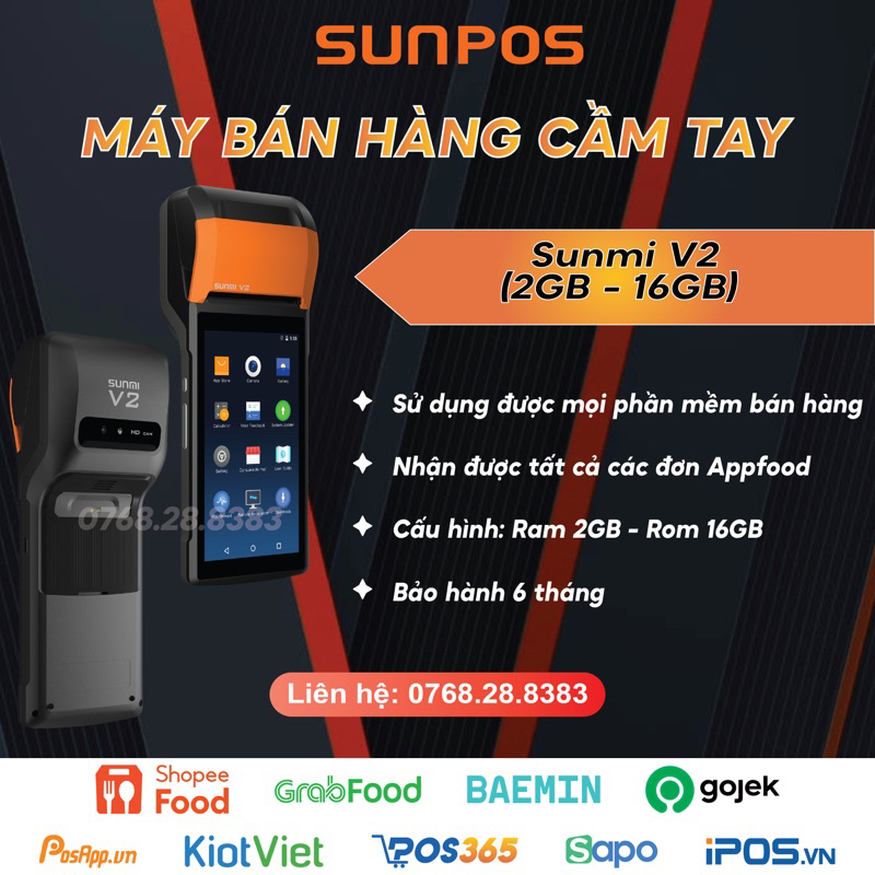 (Máy pos cầm tay, máy nhận đơn app giao hàng)
