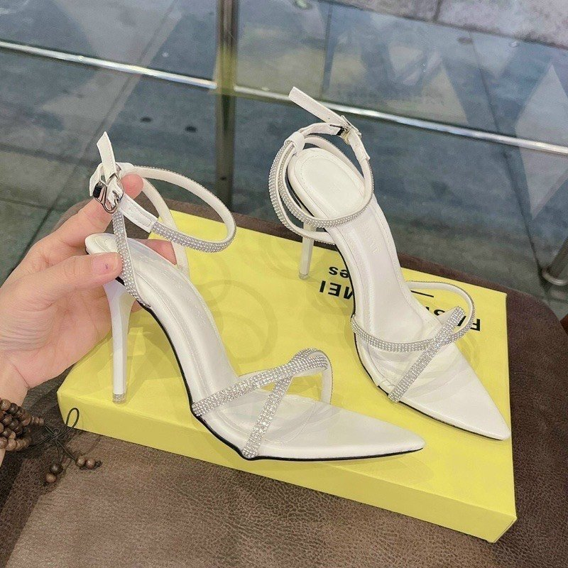 Dép sandal cao gót quai chéo đính đá,gót nhọn cao 9cm siêu hót