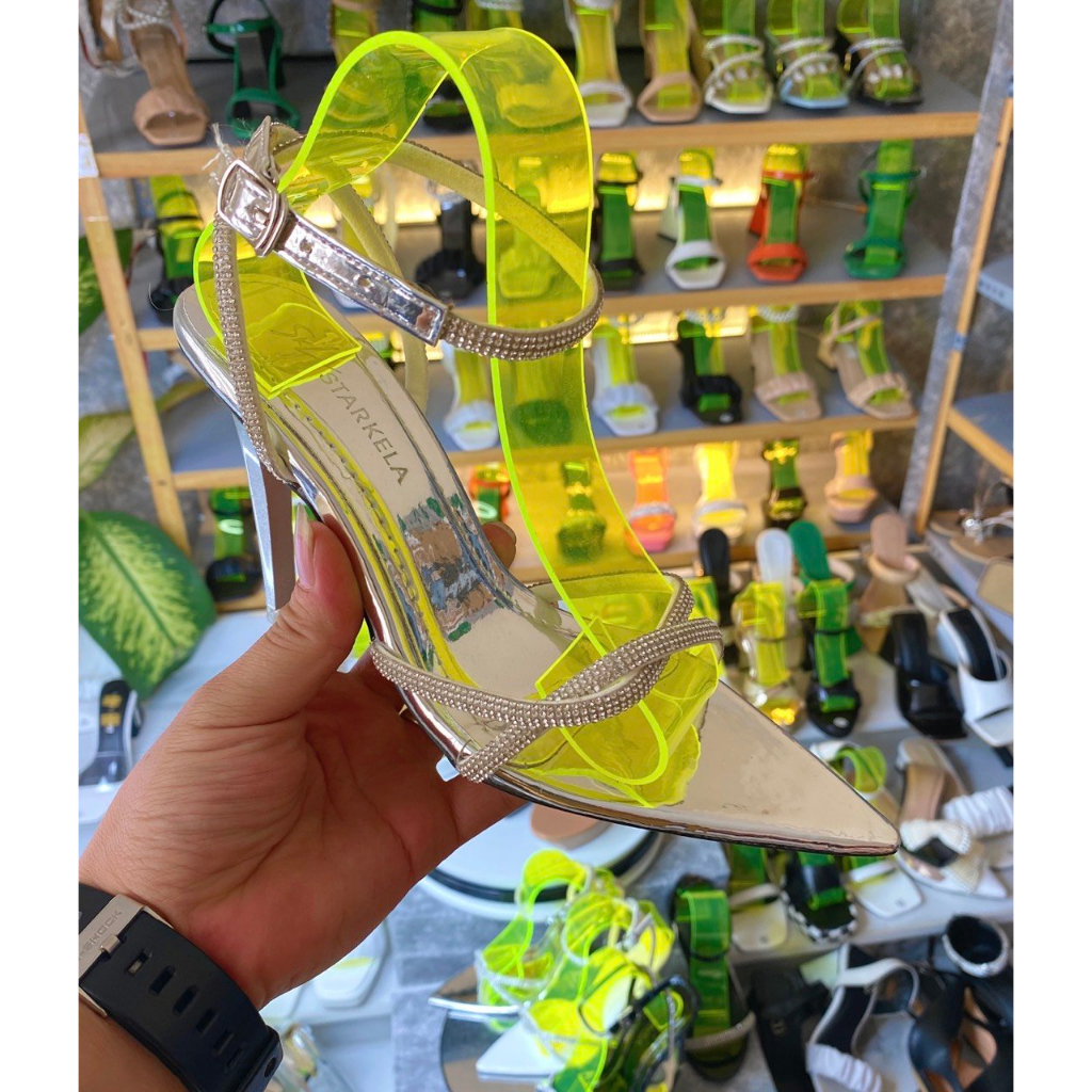 Dép sandal cao gót quai chéo đính đá,gót nhọn cao 9cm siêu hót