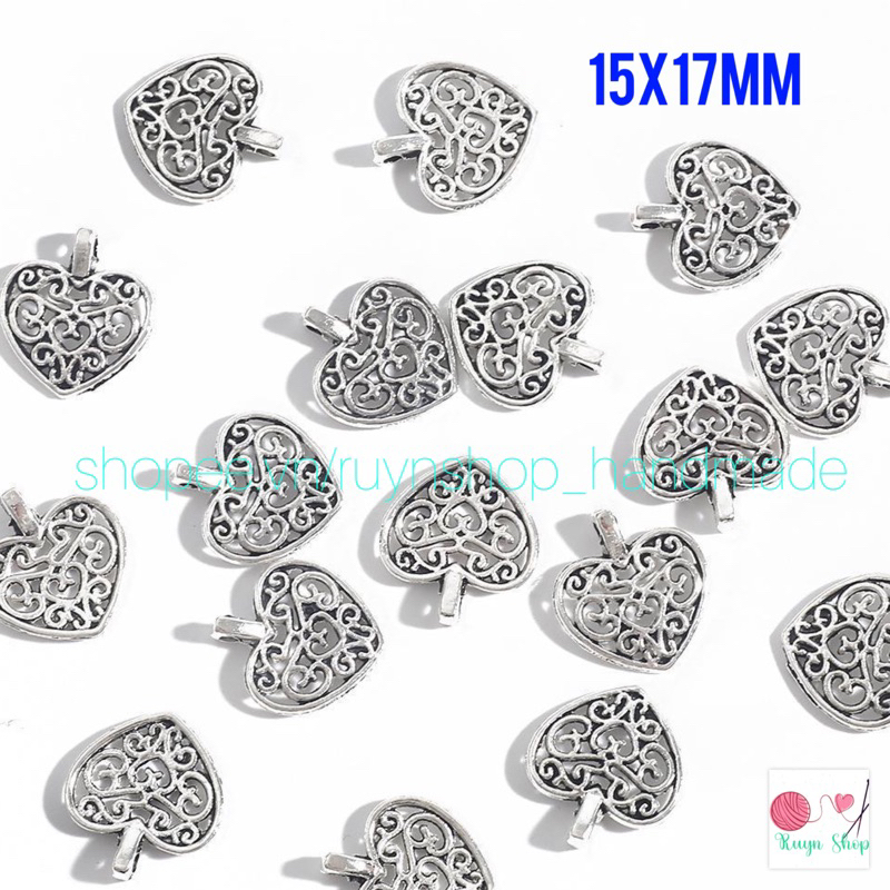 10 mặt charm hình tim rỗng xi bạc