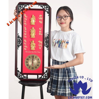 Đồng hồ gỗ treo tường phúc lộc thọ tượng