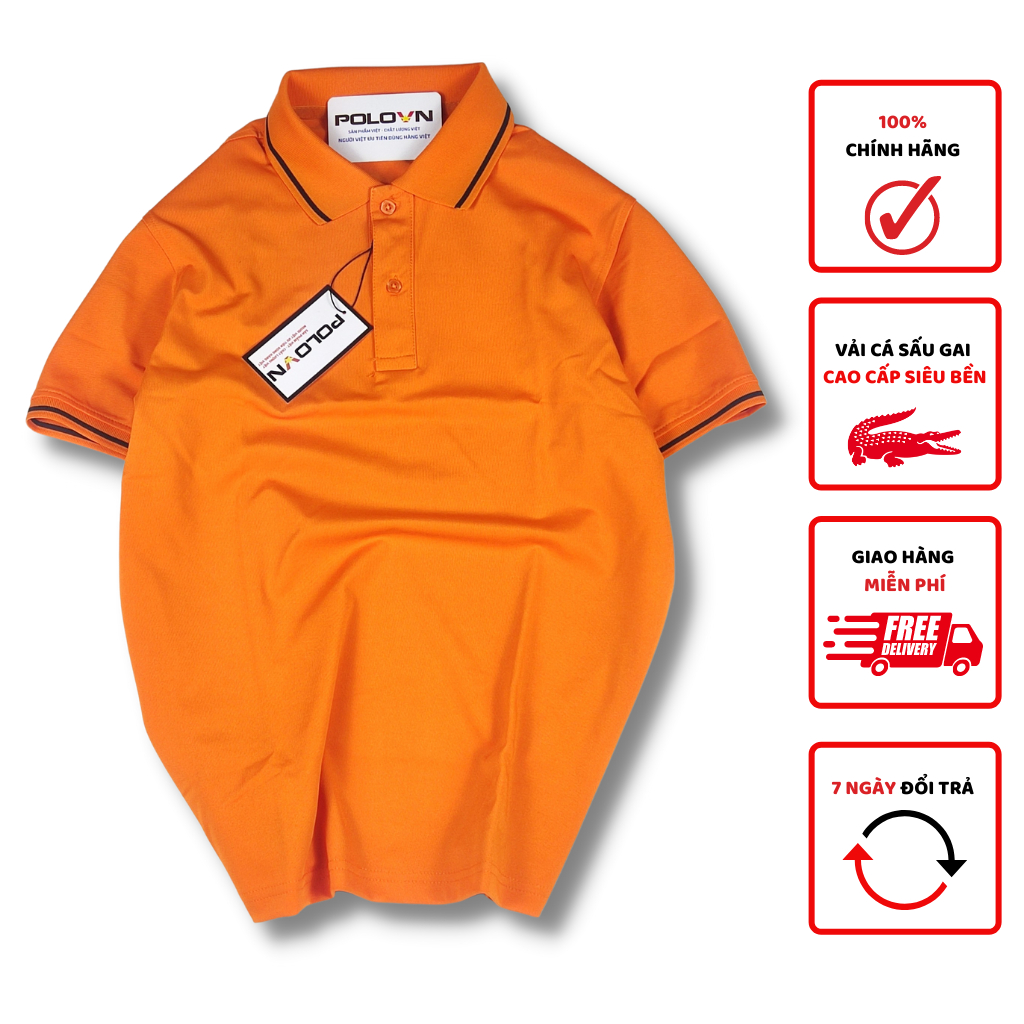 Áo thun Polo nam cổ bẻ Basic màu Cam , vải cá sấu - không xù lông, không ra màu, thấm hút mồ hôi , không bai nhão
