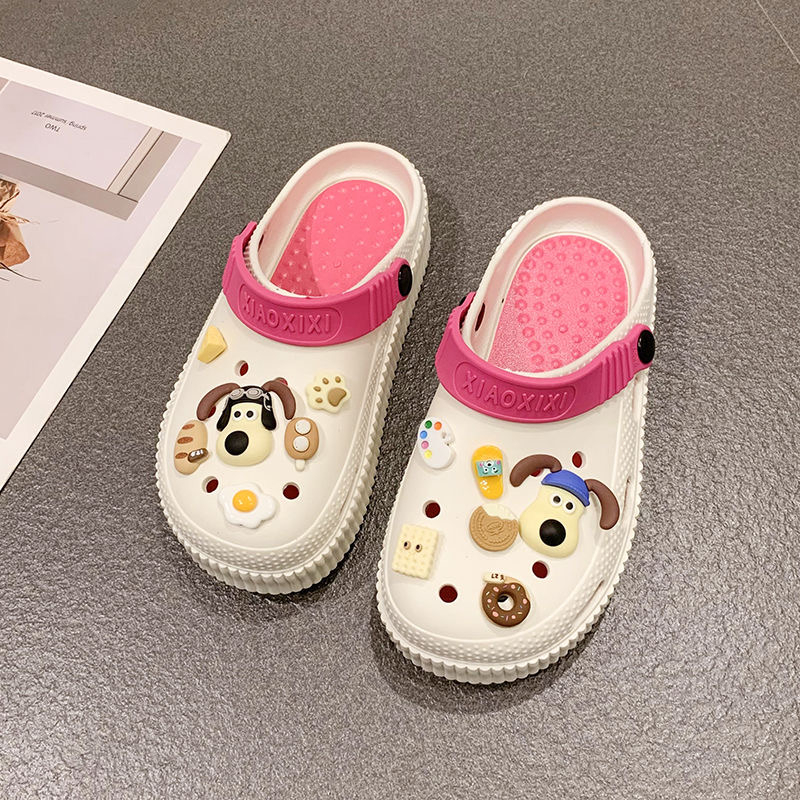 Dép nữ dép cross dép bánh mì dép sục gắn sticker hình chú chó đễ thương đế EVA chống trượt