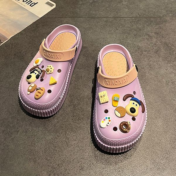 Dép nữ dép cross dép bánh mì dép sục gắn sticker hình chú chó đễ thương đế EVA chống trượt