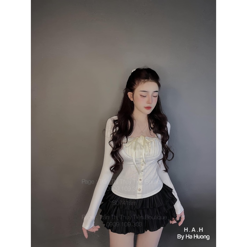 Set áo body viền bèo mix chân váy tầng siêu xinh