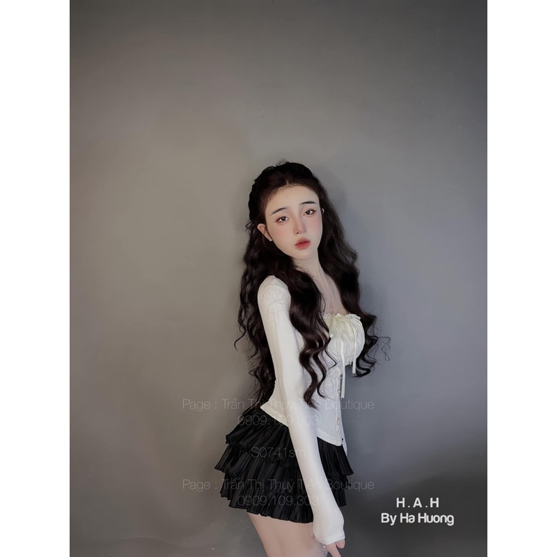 Set áo body viền bèo mix chân váy tầng siêu xinh