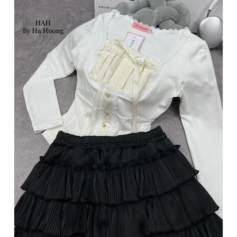 Set áo body viền bèo mix chân váy tầng siêu xinh