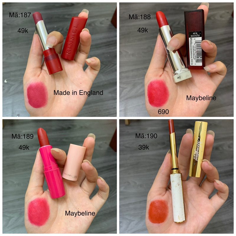 Son Tester/2hand Các Hãng Đủ Màu mã 187-190
