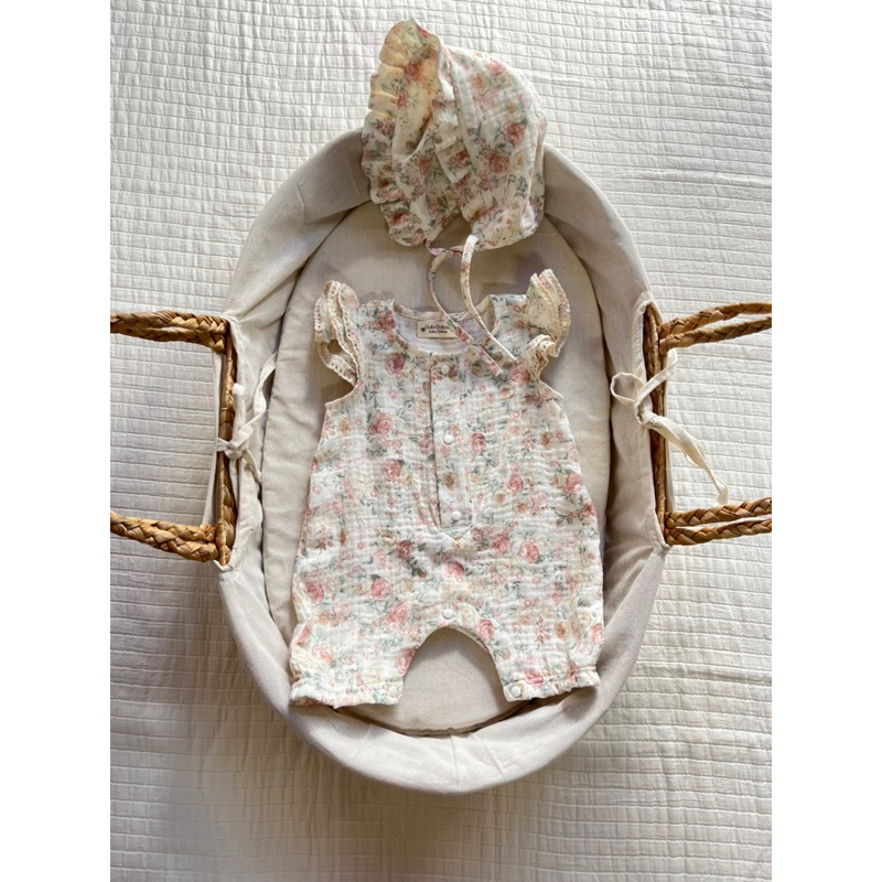 Romper & mũ bonet hoạ tiết vintage 🍂