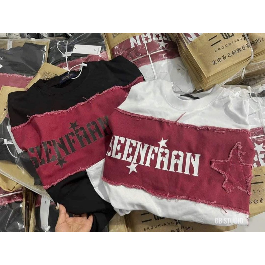 Áo thun nữ tay lỡ chất cotton khô 3158 in NỀN ĐỎ phong cách Hàn Quốc HALUSA M996