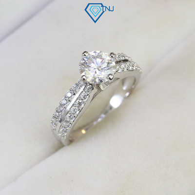 Nhẫn nữ bạc đính đá Moissanite 6.0mm xi bạch kim kèm thẻ tra cứu sang trọng, trang sức đi tiệc NNM0017 - Trang Sức TNJ