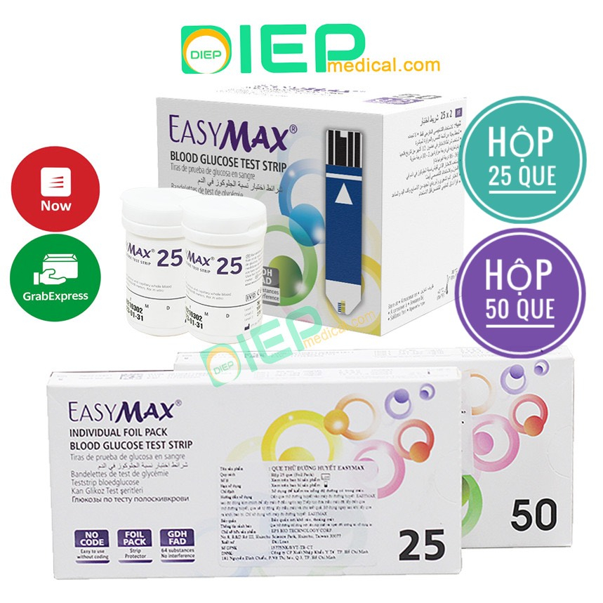 ✅ EASY MAX (25 QUE HOẶC 50 QUE) - Que thử đường huyết dùng cho máy EasyMax MU, Easy Max Tag, Easy Max Mini (Chính hãng)