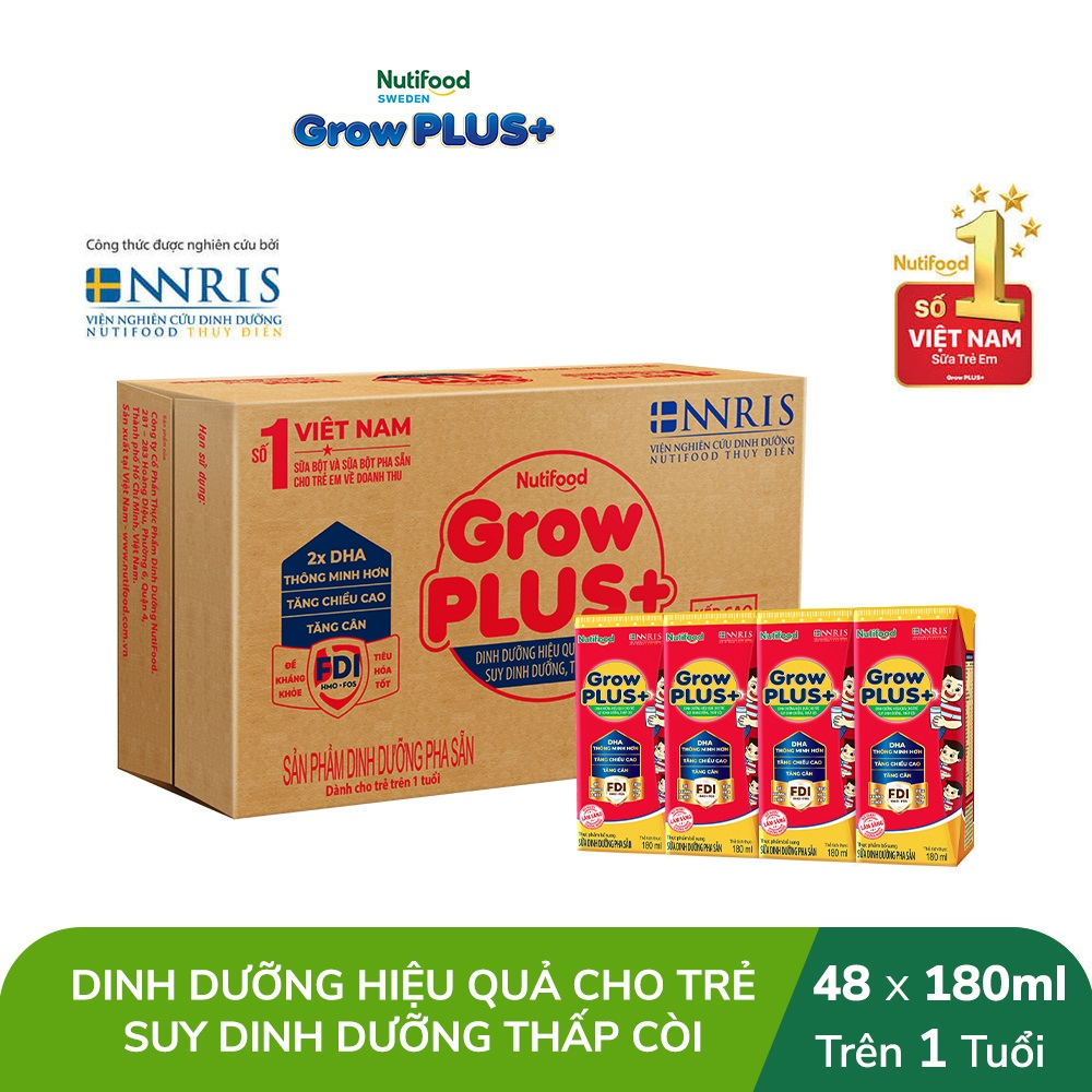 Thùng Sữa Bột Pha Sẵn Nutifood GrowPLUS+ Suy Dinh Dưỡng  - Trên 1 Tuổi - Tăng Cân, Tăng Chiều Cao