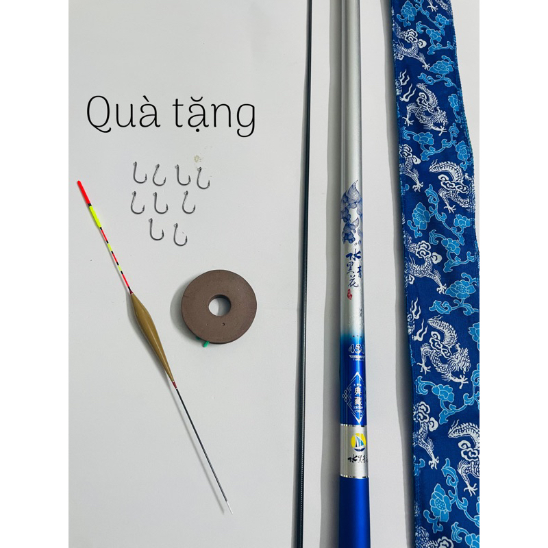 Cần Hoa mực nước 6h tặng ngọn phụ và túi vải phụ kiện 1 trục 1 phao 10 lưỡi đơn