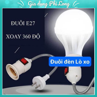 Đuôi đèn lò xo bẻ cong xoay 360 độ có công tắc chuôi e27