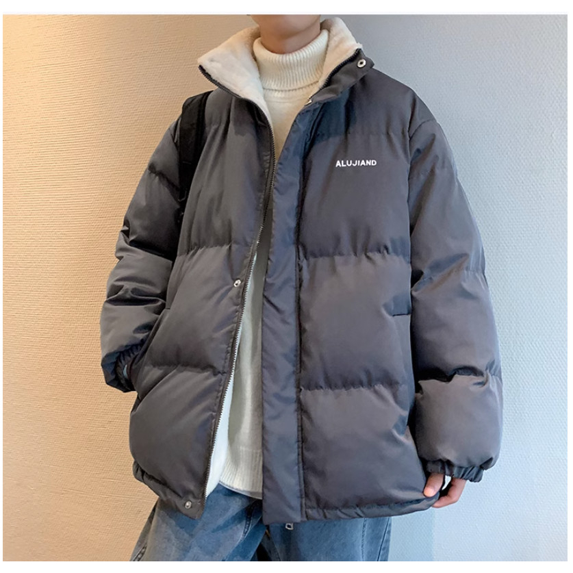 Áo Khoác Phao Béo Lot Lông Cừu Nam Nữ 3 Lớp Dày Dặn, Dáng Xuống Trơn Basic Phối Chữ Thêu Chất Liệu Phao Bé Siêu Ấm