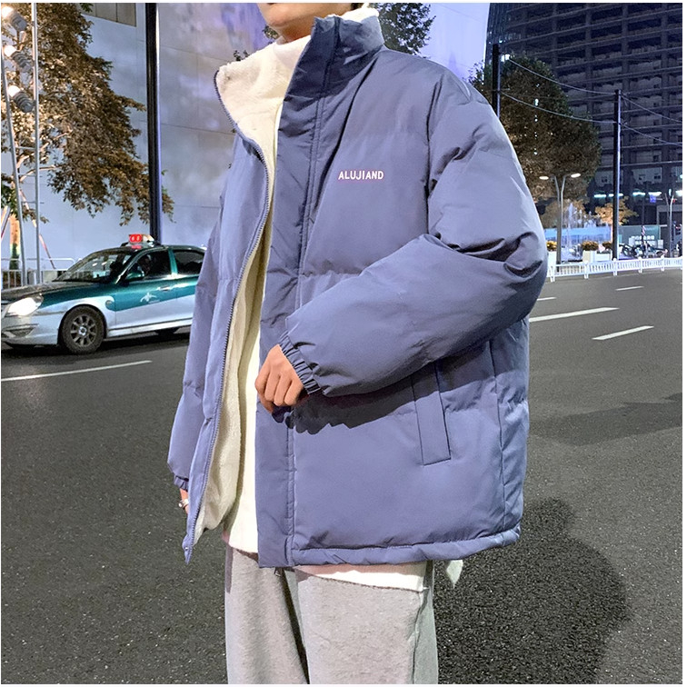 Áo Khoác Phao Béo Lot Lông Cừu Nam Nữ 3 Lớp Dày Dặn, Dáng Xuống Trơn Basic Phối Chữ Thêu Chất Liệu Phao Bé Siêu Ấm