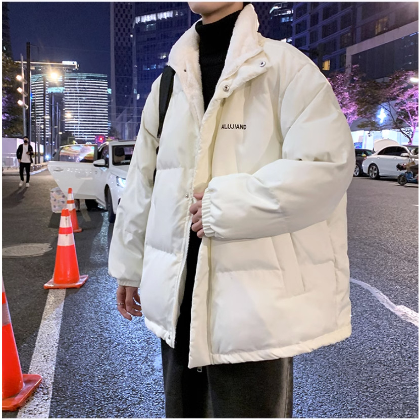 Áo Khoác Phao Béo Lot Lông Cừu Nam Nữ 3 Lớp Dày Dặn, Dáng Xuống Trơn Basic Phối Chữ Thêu Chất Liệu Phao Bé Siêu Ấm