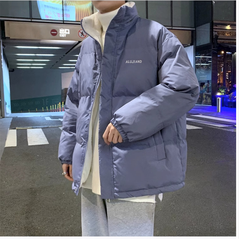 Áo Khoác Phao Béo Lot Lông Cừu Nam Nữ 3 Lớp Dày Dặn, Dáng Xuống Trơn Basic Phối Chữ Thêu Chất Liệu Phao Bé Siêu Ấm