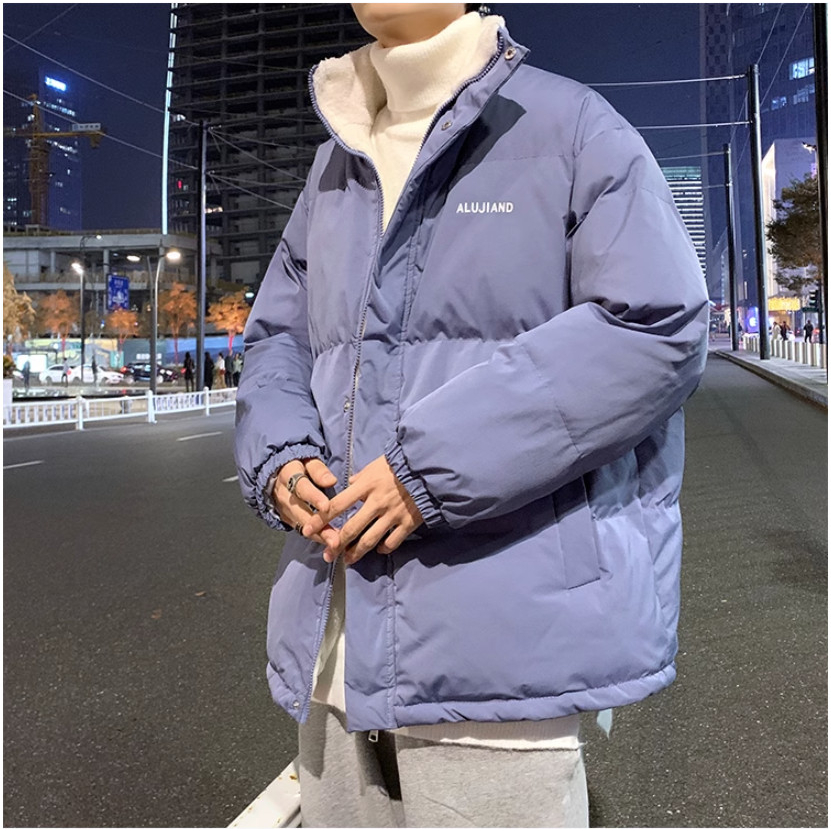 Áo Khoác Phao Béo Lot Lông Cừu Nam Nữ 3 Lớp Dày Dặn, Dáng Xuống Trơn Basic Phối Chữ Thêu Chất Liệu Phao Bé Siêu Ấm