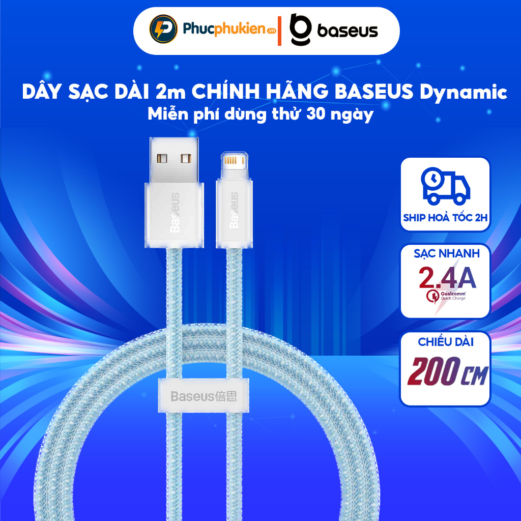 Dây sạc 2m chính hãng Baseus sạc nhanh 12w cho 14 pro max trở xuống - Phúc Phụ Kiện Baseus