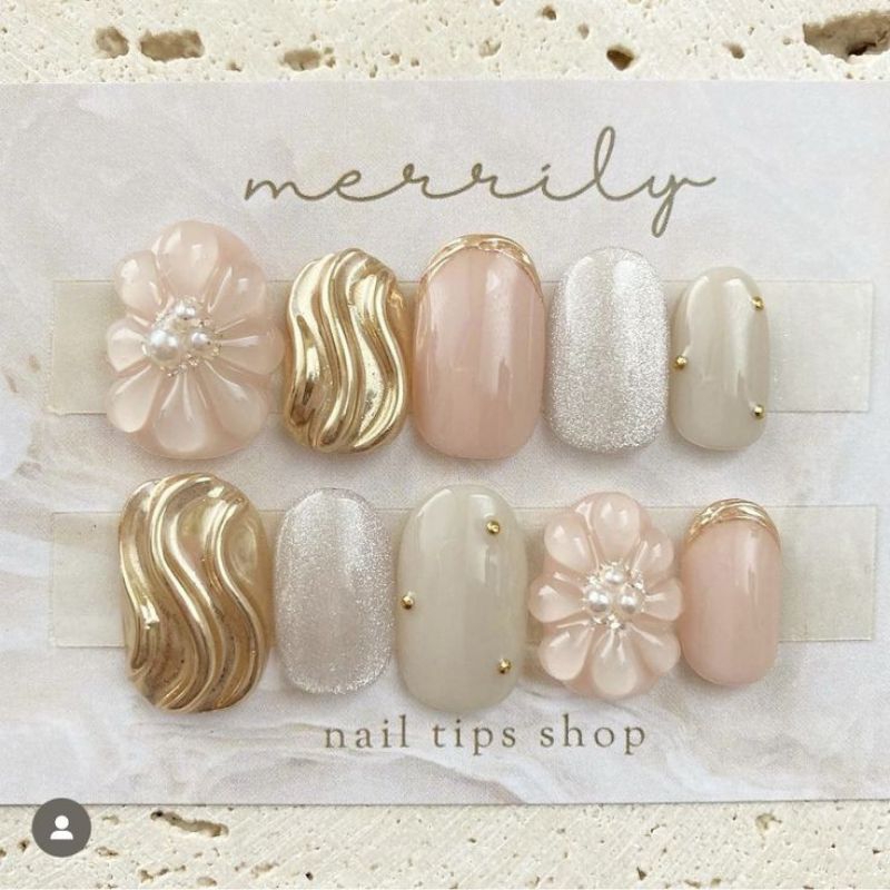 Móng giả_nail box móng thiết kế hoa nổi xinh xắn