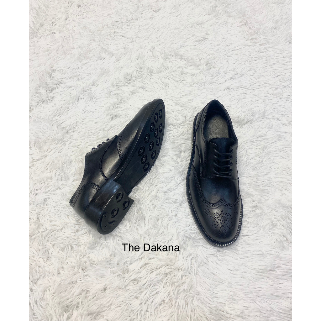 THE DAKANA MODERN DERBY Hoạ Tiết Đục Lỗ Da Bò Nguyên Tấm Đế Phíp Gỗ, Giày Da Nam Công Sở có vân Wingtip Derby
