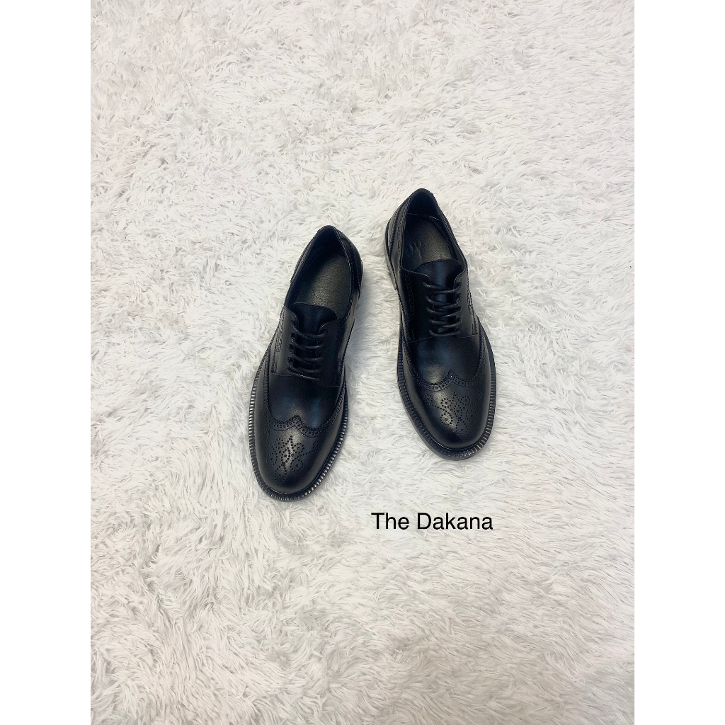 THE DAKANA MODERN DERBY Hoạ Tiết Đục Lỗ Da Bò Nguyên Tấm Đế Phíp Gỗ, Giày Da Nam Công Sở có vân Wingtip Derby