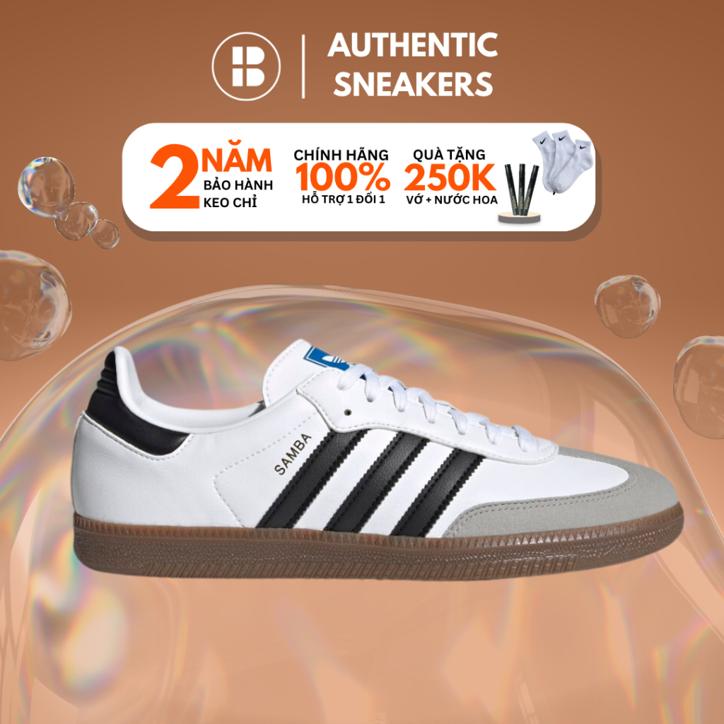 [CHÍNH HÃNG] Giày thể thao AD Samba OG Vegan trắng, giày sneaker nam nữ classic,retro, AUTH H01877