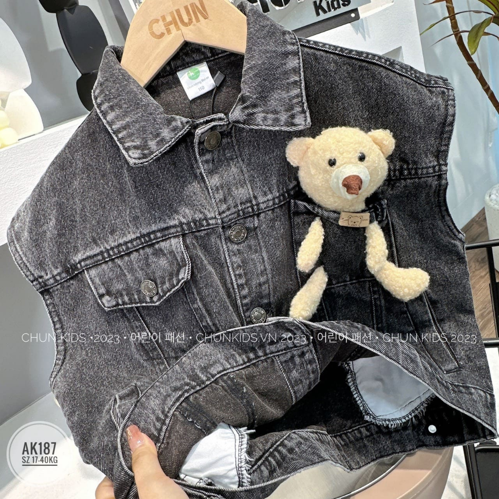 AK187 - ÁO gile Jean mang pet gấu Bear đi khắp thế giới - 6665 cho Bé