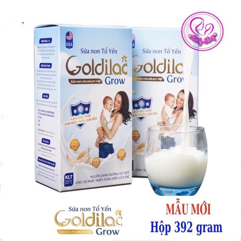 Sữa non tổ yến Goldilac Grow hộp 28 gói 392g mẫu mới - Bổ sung dinh dưỡng và kháng thể cho bé từ sơ sinh