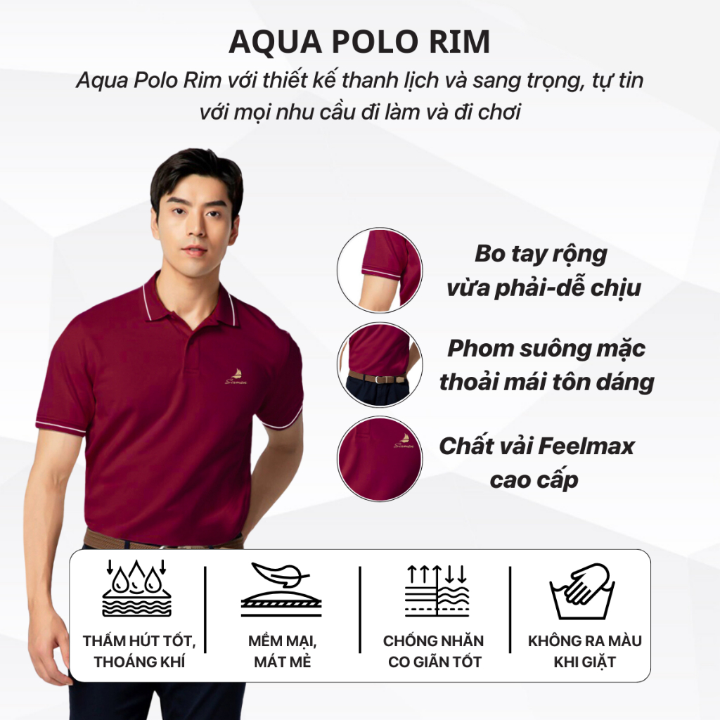 Áo Polo nam cao cấp cổ bẻ  Aqua Polo Rim - Polo SIXMEN vải cá sấu cotton CVC Thoáng mát