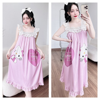 Váy Ngủ Lụa Trúc My < 65kg, vải lụa Latin cao cấp in 5D, cổ vuông viền ren cotton mềm mịn