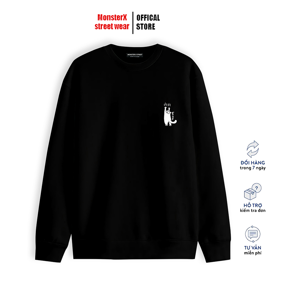 Áo dài tay trơn NỈ BÔNG Unisex Monster X Street Mèo Lan Can Sweater Ulzzang cặp đôi nam nữ form rộng oversize Hàn Quốc