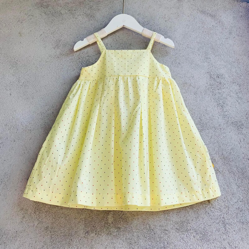 Váy đầm cho bé gái, 2 dây chấm bi, pli 3 màu, chất thô cotton thoáng mát