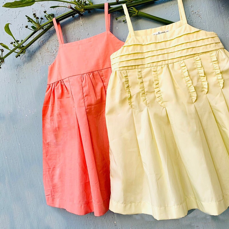 Váy đầm cho bé gái, 2 dây chấm bi, pli 3 màu, chất thô cotton thoáng mát