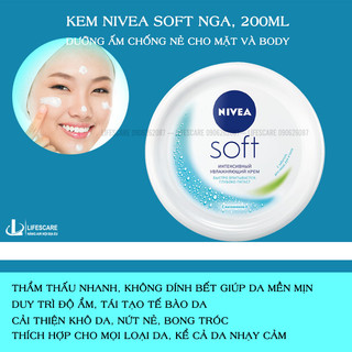Kem nẻ dưỡng ẩm Nivea soft Nga, dưỡng ấm chống nẻ toàn thân cho da mặt và body, 200ml