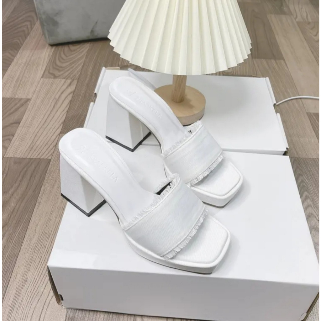 Dép cao gót nữ bọc jean,quai ngang to,gót trụ cao 10cm siêu đẹp