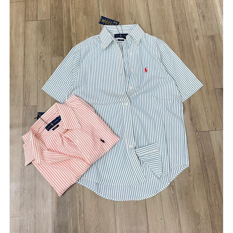 Sơmi thêu polo sọc tay ngắn