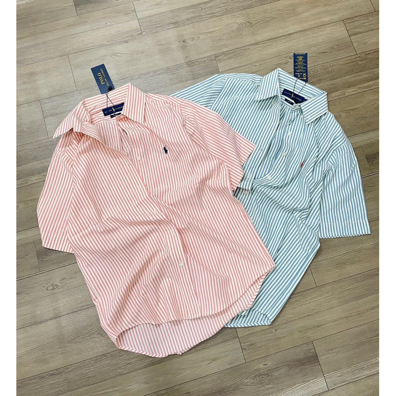 Sơmi thêu polo sọc tay ngắn